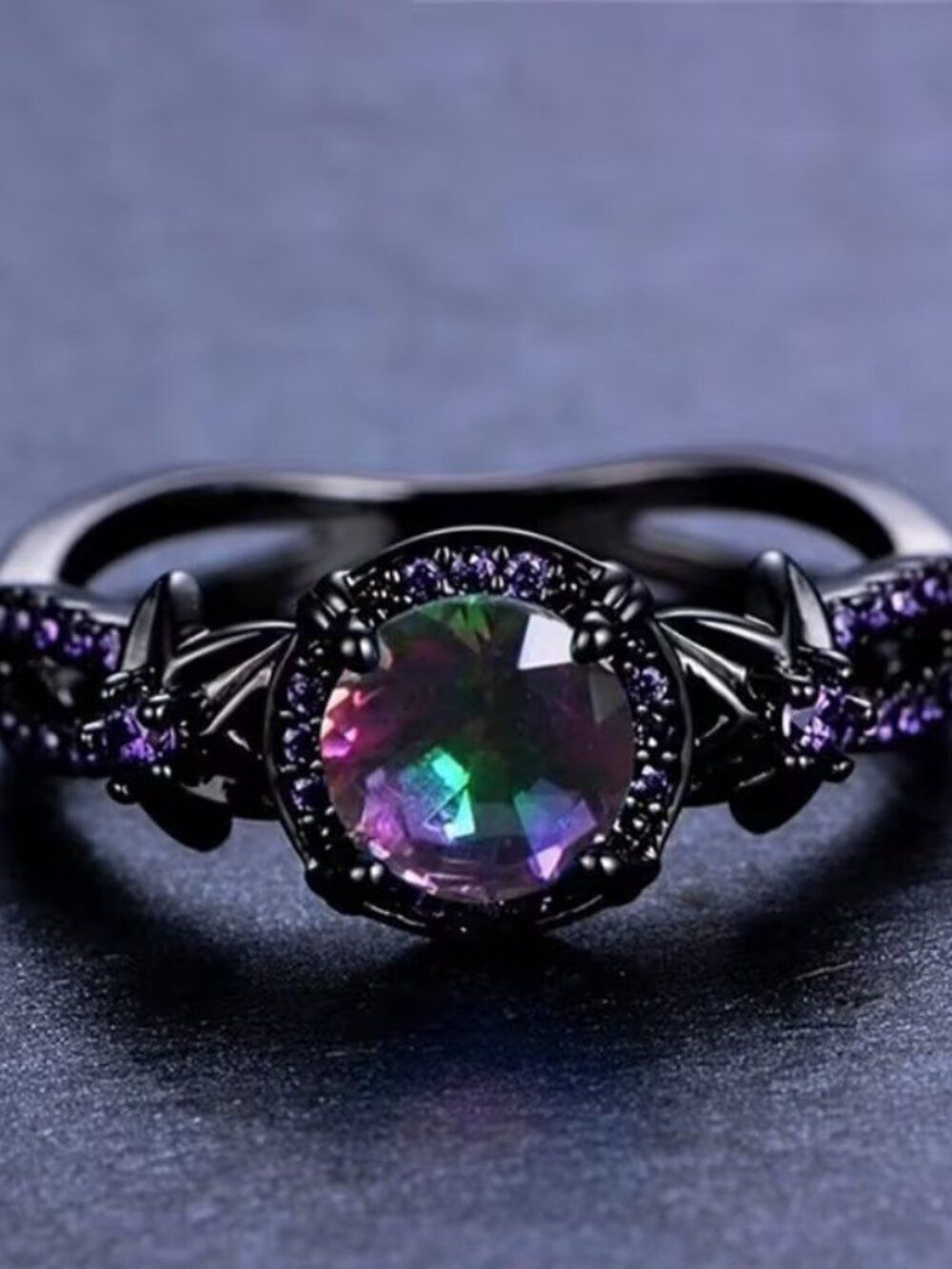 Unique Fashionable Elegant Black Alloy Inlaid Halloween Decorative Ring Size 7